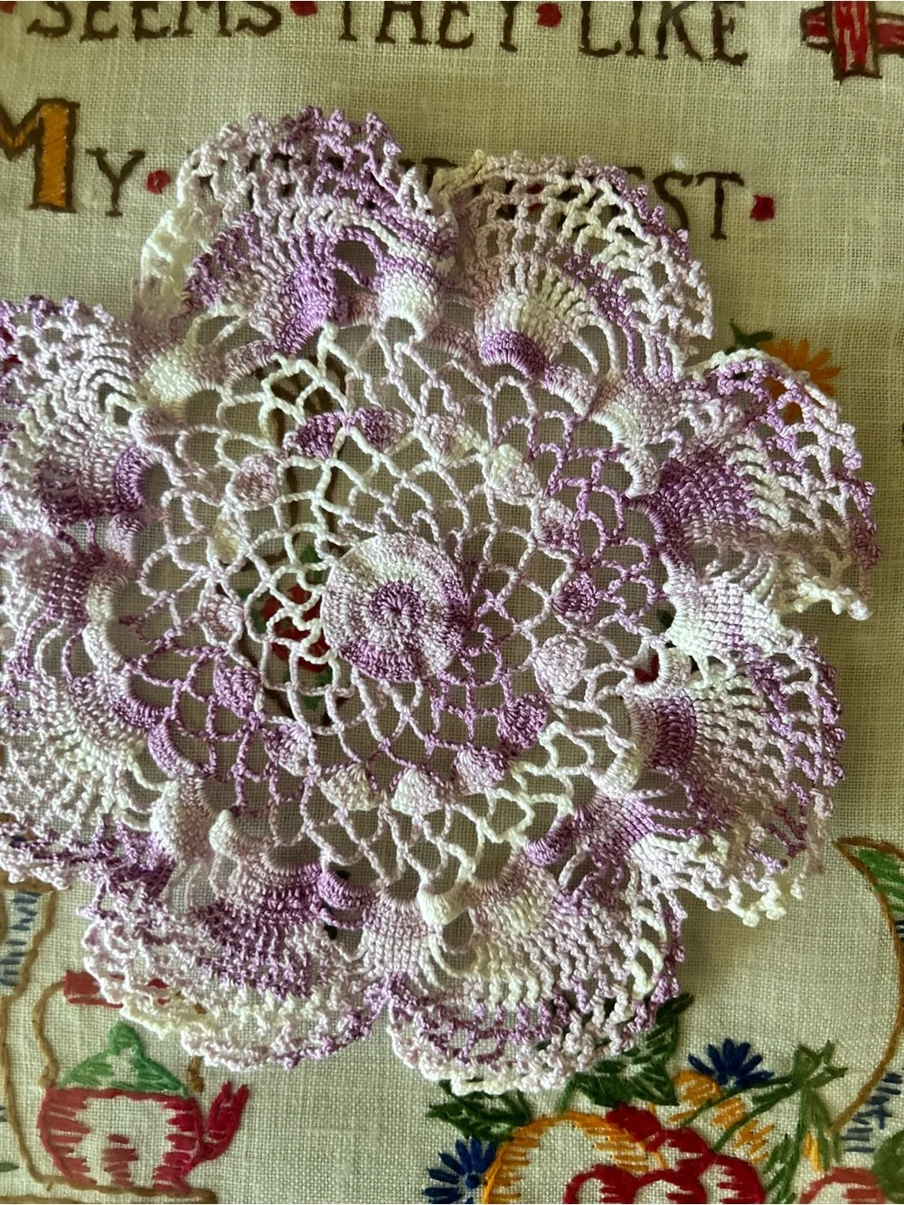 Handmade Crochet Doily in Lavender and White
